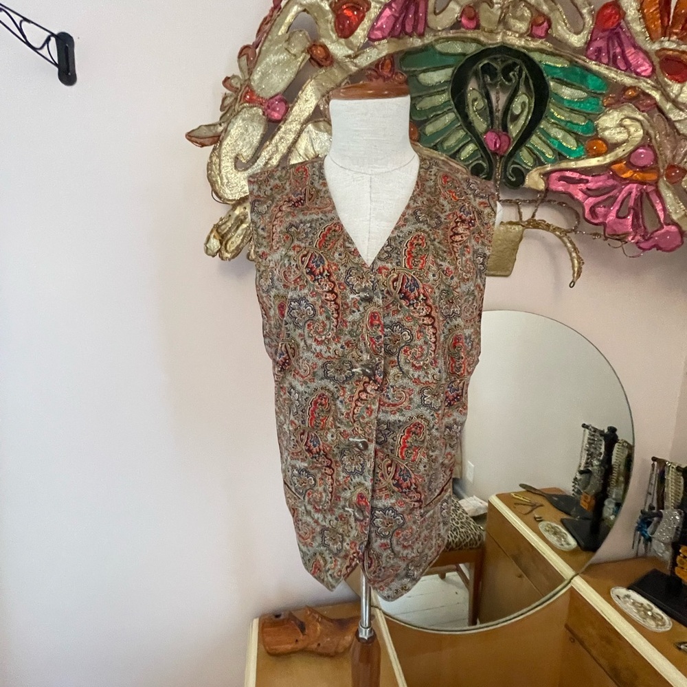 Lizwear Paisley Cotton Button-Up Vest Sleeveless Top 1980s
